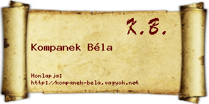 Kompanek Béla névjegykártya